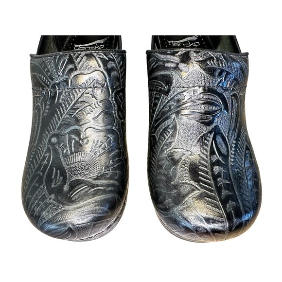 Dansko Leather Clogs Womens 36 5.5 Floral Black Platform Slip-On Office Nurse - Picture 4 of 13